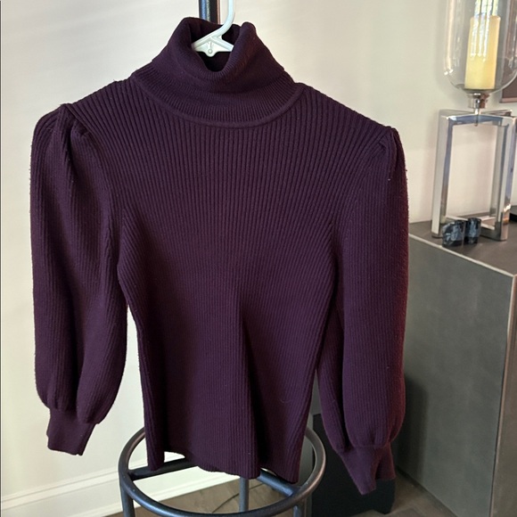 Zara Brown Cropped Ribbed Turtleneck Puff Sleeve Sweater M - Picture 4 of 8